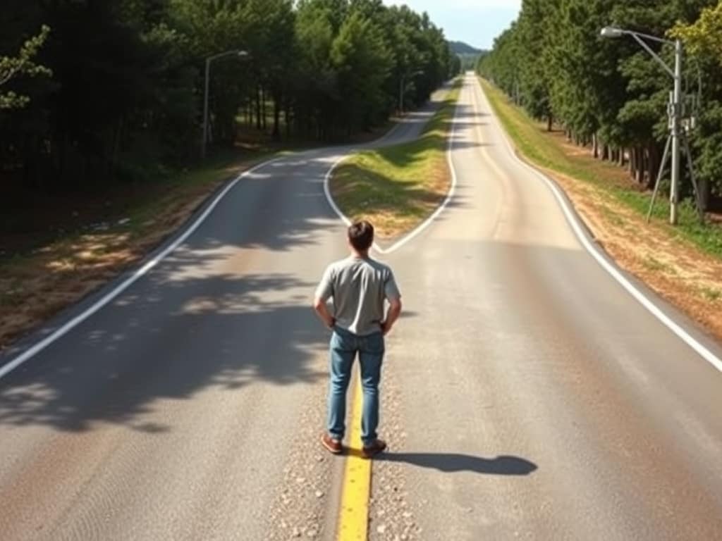 Crossroads or Diverging Paths – Illustrating the choice between following the world or following Christ. Not Like Us