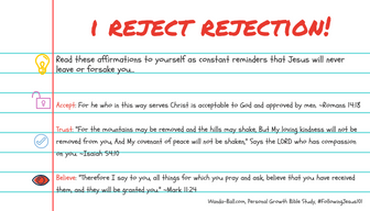 I reject rejection bible study card reminder